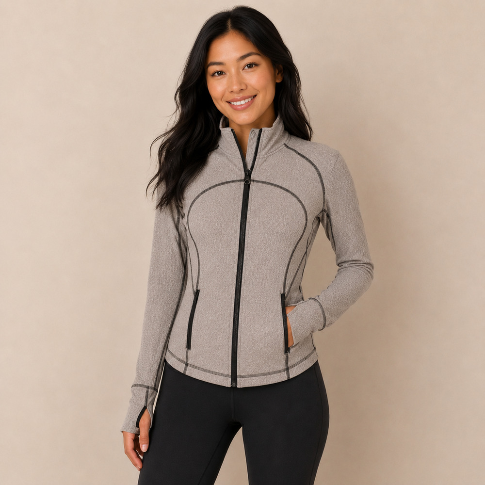 Lululemon Define Jacket Size 6 Herringbone Heathered Gray Full Zip Thumbhole